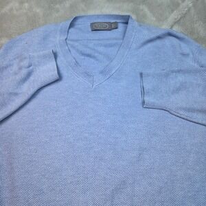 Talbots V-Neck Sweater Mens Large Light Blue Textured Knit Pullover Long Sleeve